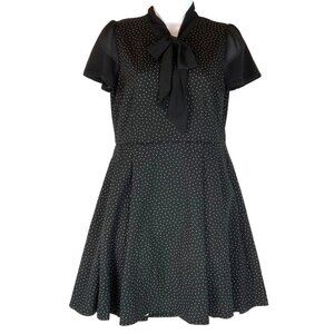 Smak Parlour Black Polka Dot Dress With Bow Tie Neck Size Medium Fit Flair